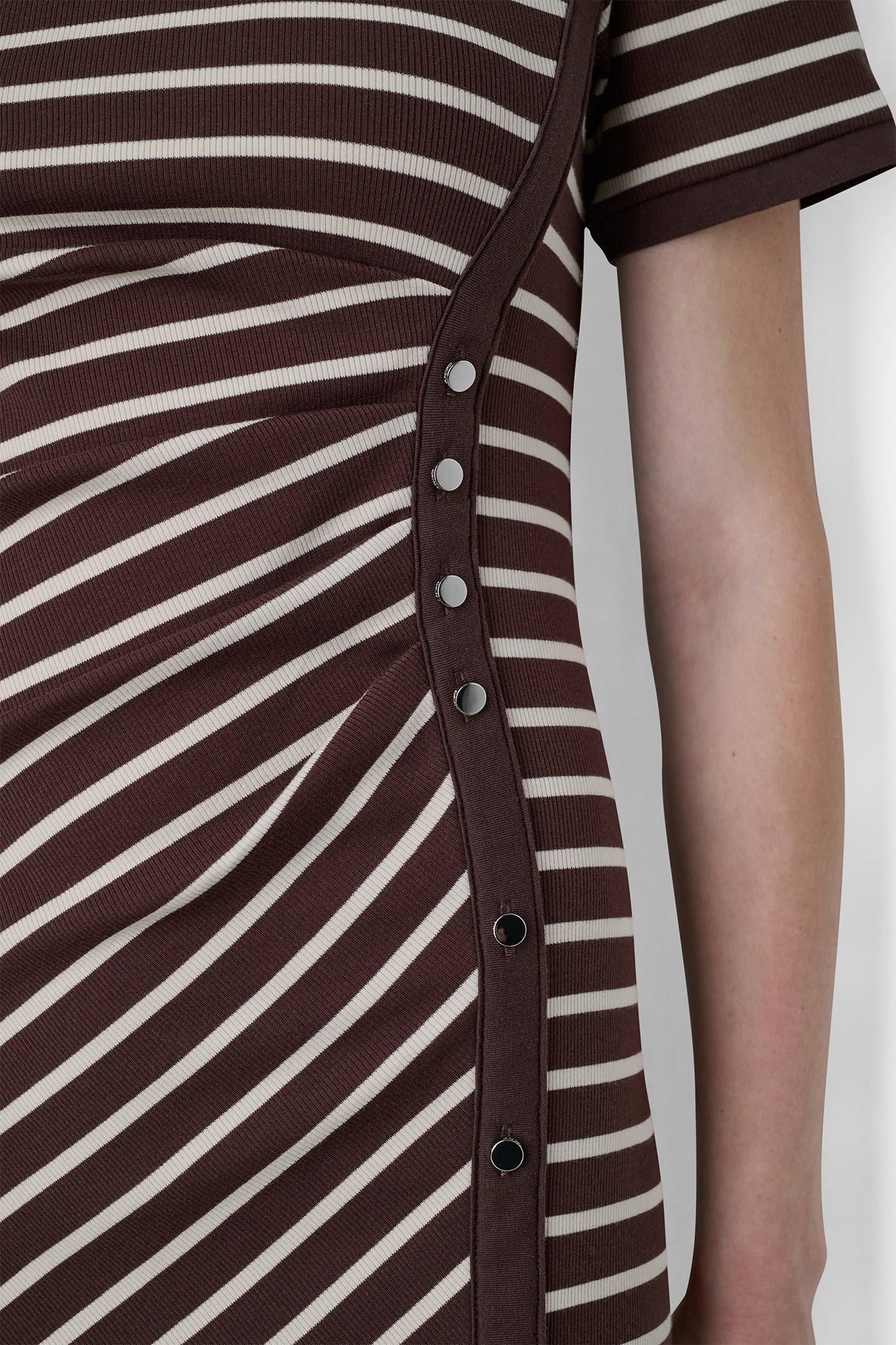 COTTON-BLEND SHORT SLEEVE STRIPE MIDI SHEATH