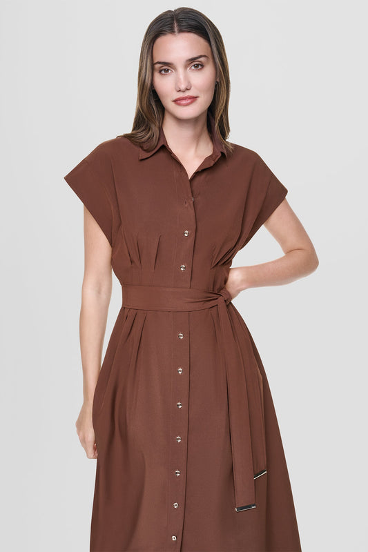 CAP SLEEVE MIDI SHIRT DRESS