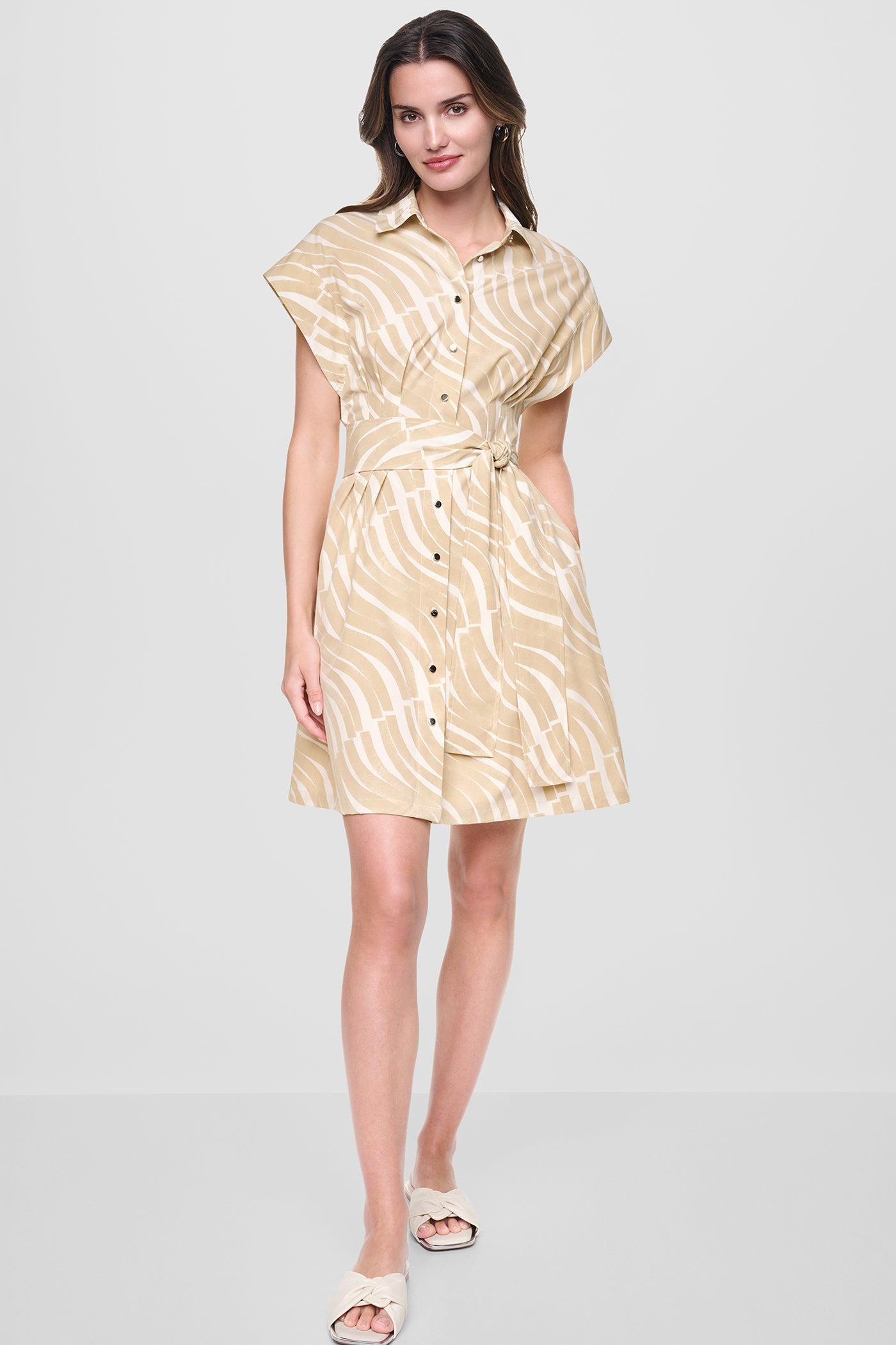 CAP SLEEVE MINI COMMUTER SHIRT DRESS