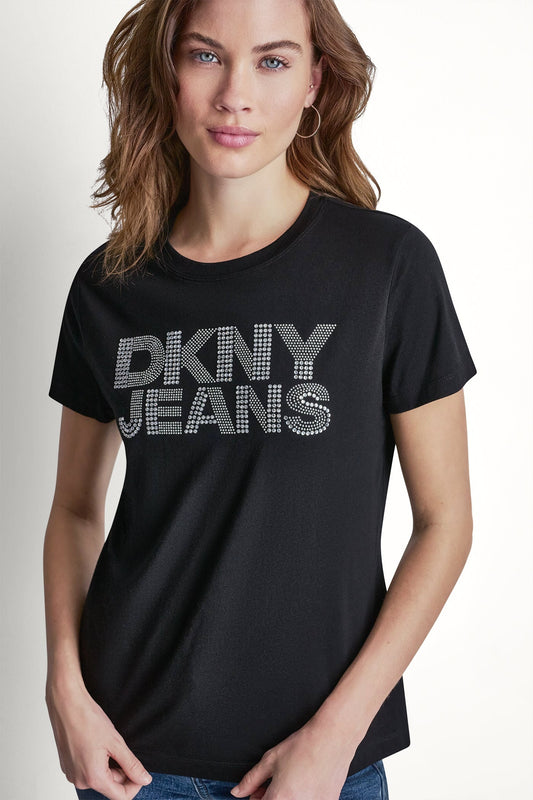 DKNY JEANS STACKED RHINESTONE DOME TEE
