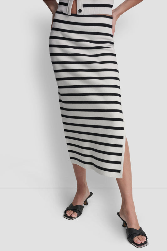 STRIPED MIDI SKIRT WITH SIDE SLIT
