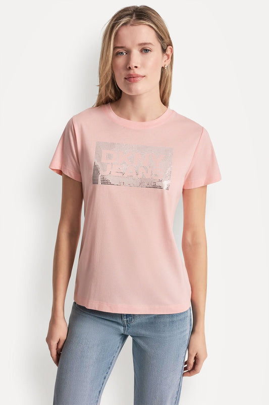 DKNY JEANS STACK LOGO RHINESTONE TEE