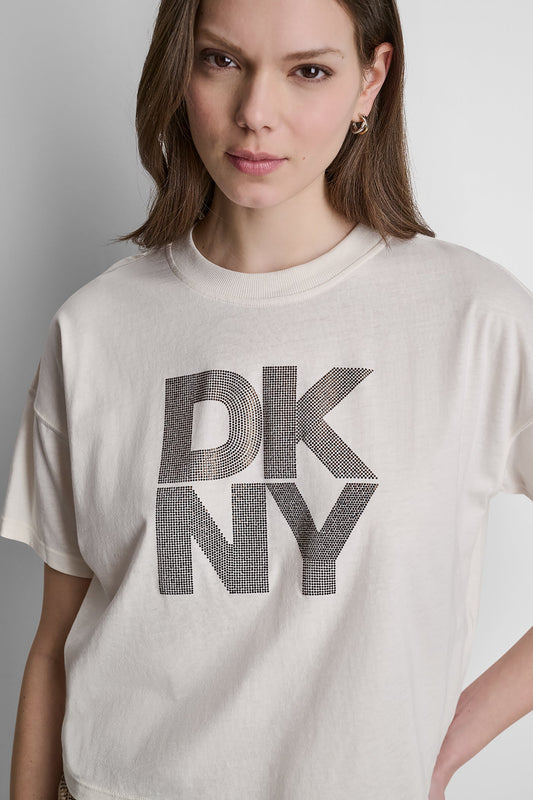STACKED OMBRE RHINESTONE DROP SHOULDER TEE