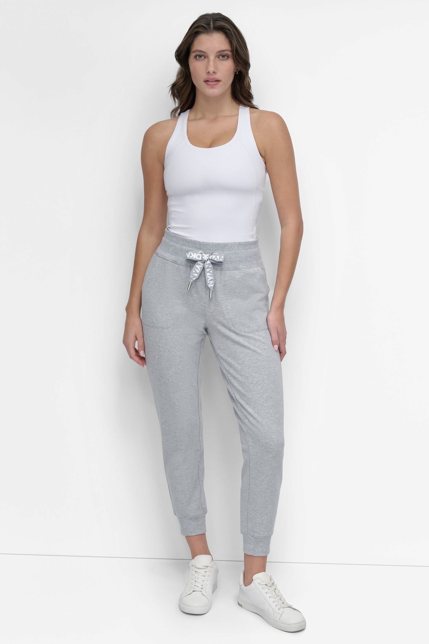 COTTON-FLEECE HIGH-RISE LOGO DRAWSTRING SKINNY JOGGER
