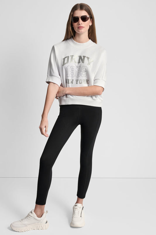 COTTON-BLEND TERRY SHORT SLEEVE LOGO HIGH-LOW TEE