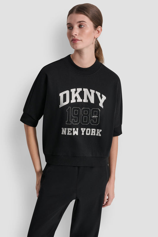 COTTON-BLEND TERRY SHORT SLEEVE LOGO HIGH-LOW TEE