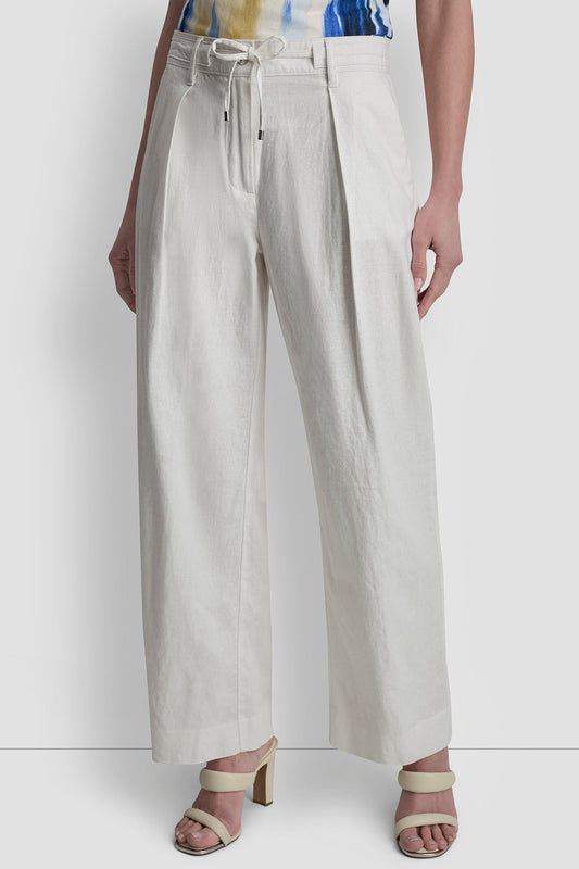 MID-RISE LINEN-BLEND TIE-WAIST PLEATED PANT