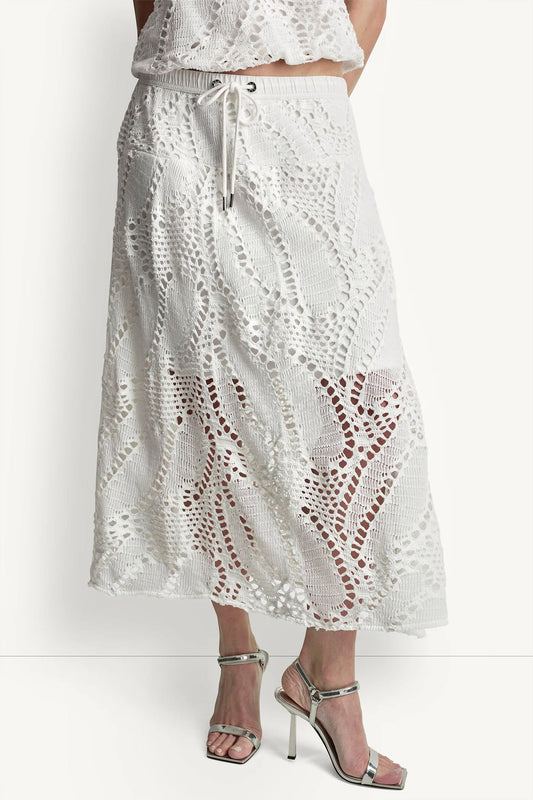 COTTON-BLEND CROCHET LEAF MIDI SKIRT