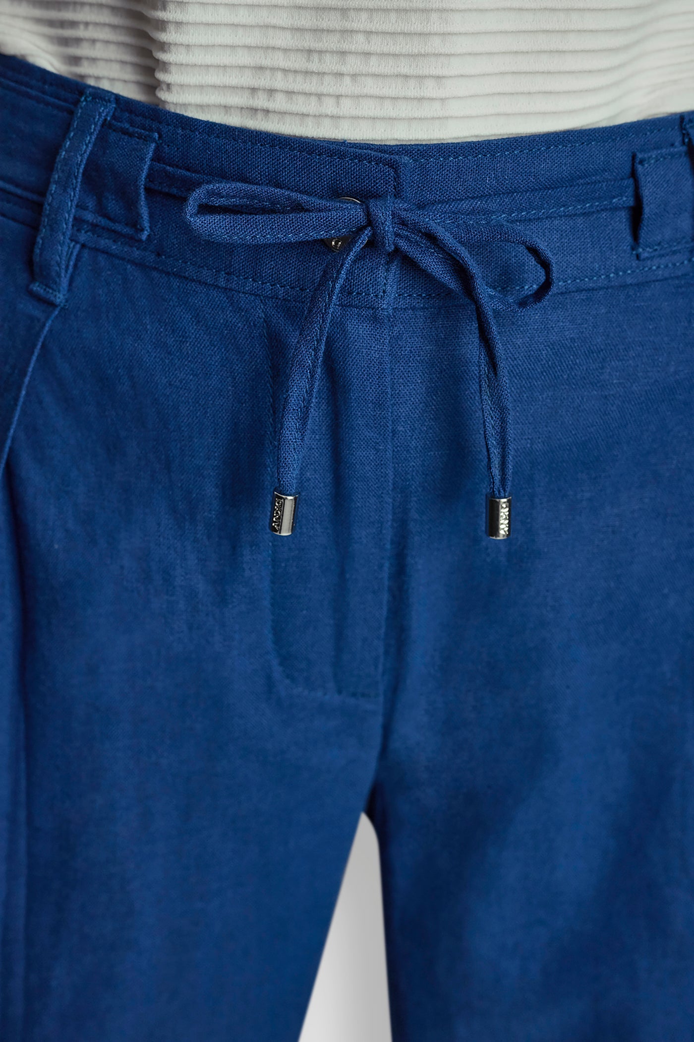MID-RISE LINEN-BLEND TIE-WAIST PLEATED PANT
