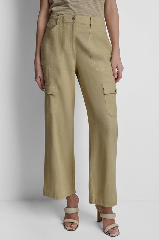 MID-RISE LINEN-BLEND STRAIGHT-LEG CARGO PANT