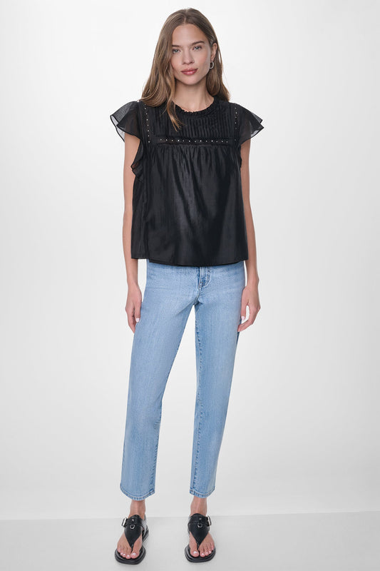 PLEATED STUDDED BLOUSE