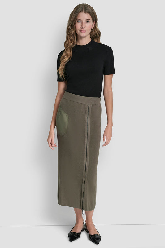 ZIP-DETAILED MIDI SWEATER SKIRT
