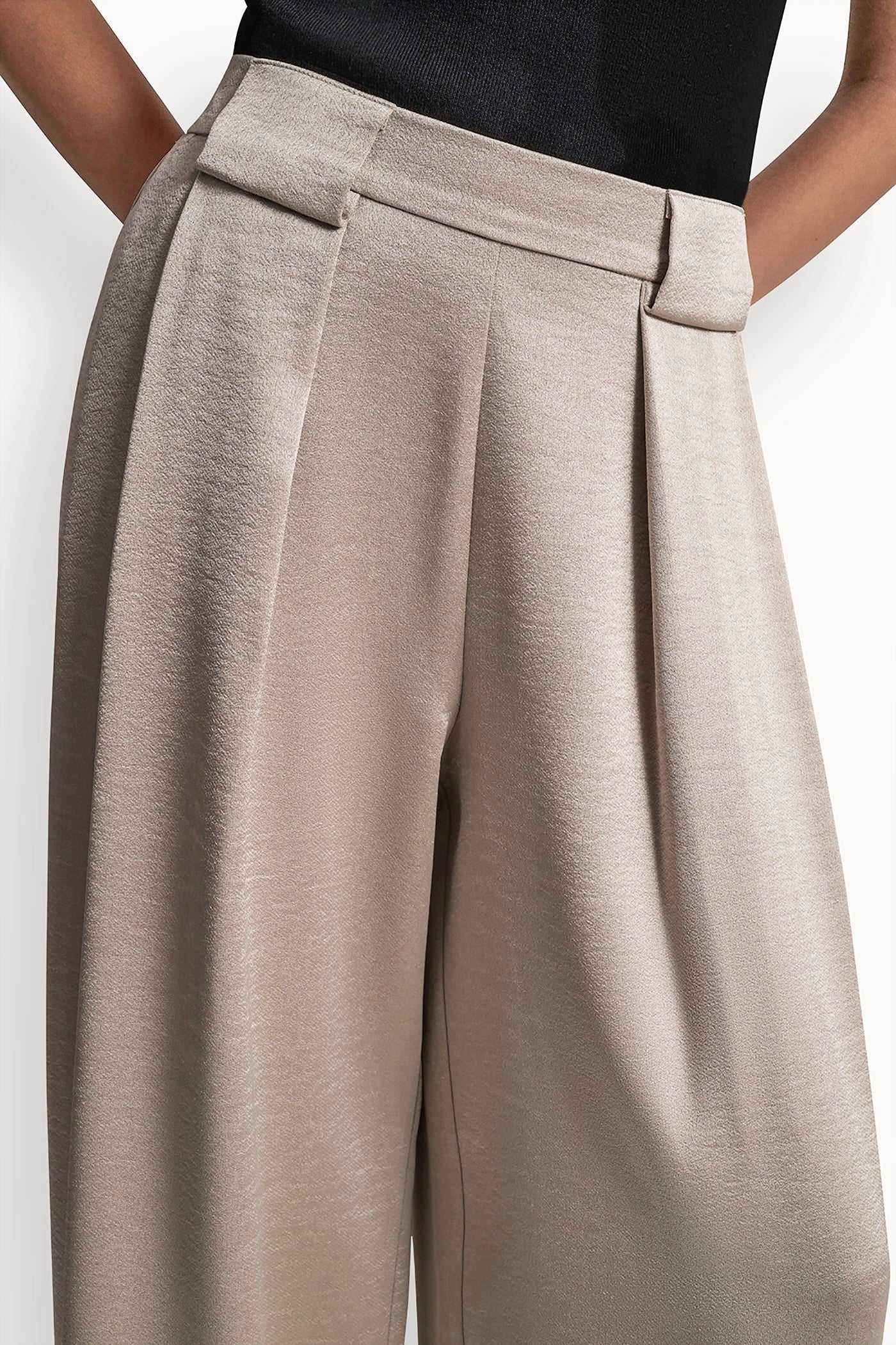 HIGH-RISE SATIN PLEATED WIDE-LEG PANT