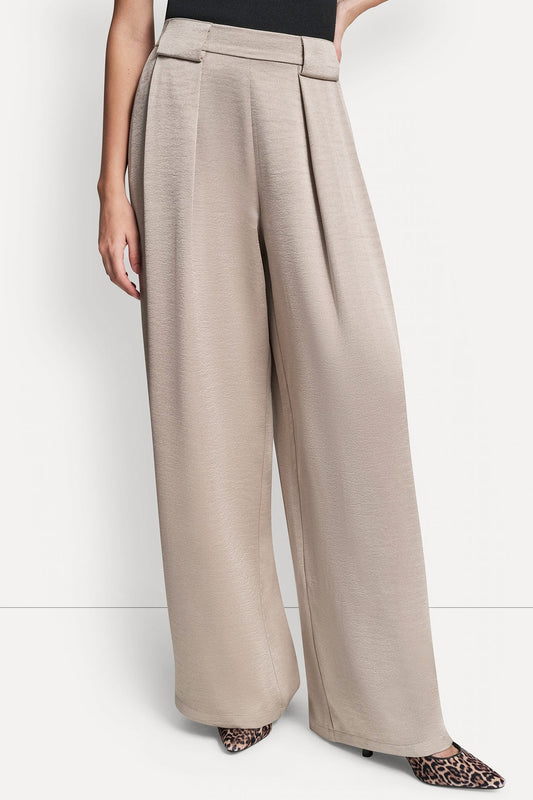 HIGH-RISE SATIN PLEATED WIDE-LEG PANT