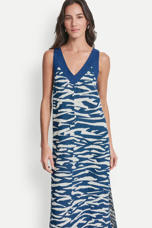LINEN SLEEVELESS COLOR-BLOCK MIDI DRESS
