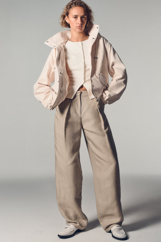 HIGH COLLAR BOMBER JACKET WITH HOOD