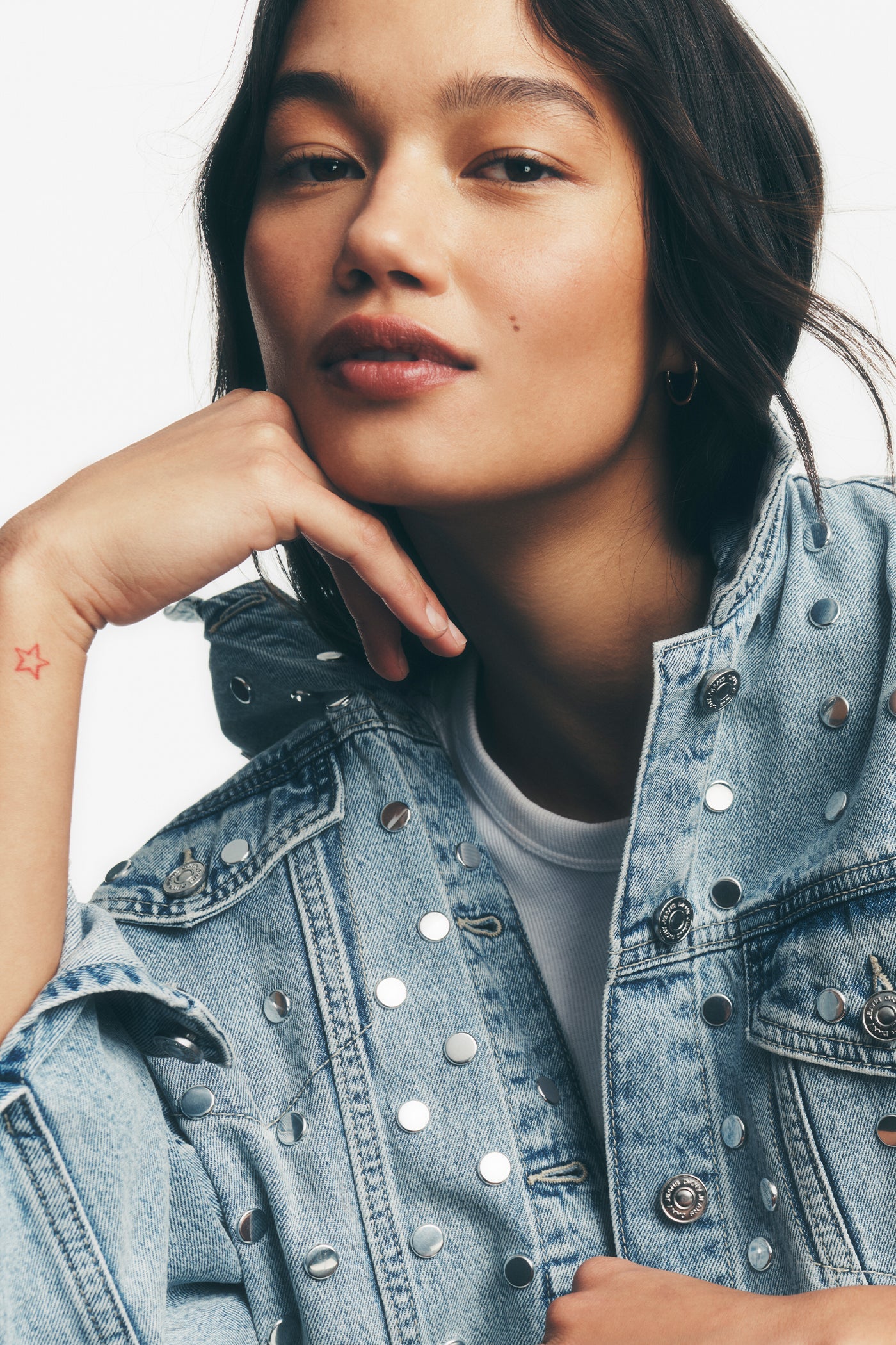 OVERSIZED DENIM TRUCKER JACKET WITH STUDS