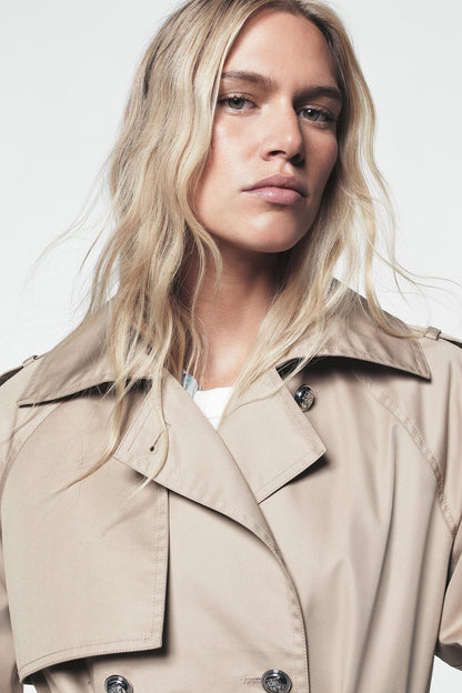 LONG DOUBLE BREASTED BELTED TRENCH