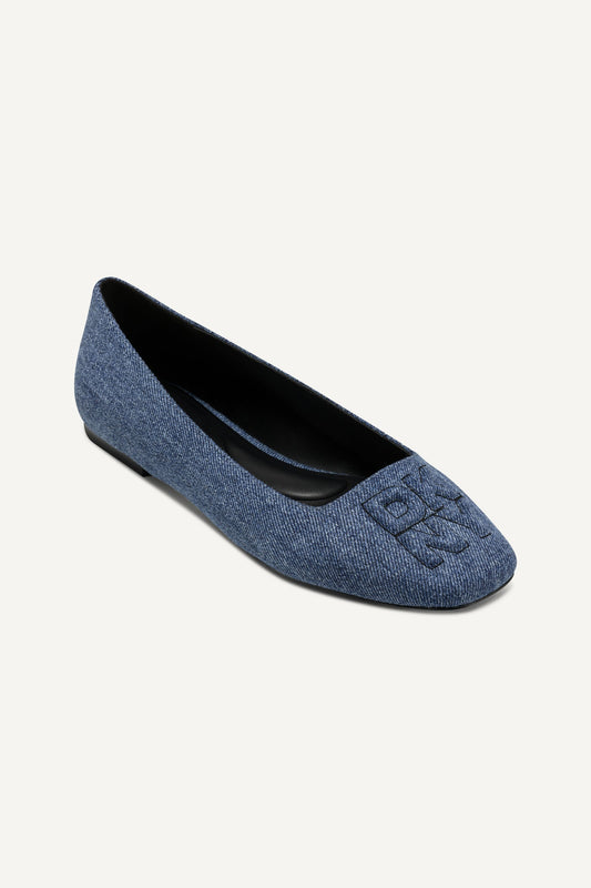 DARIANNE DENIM LOGO-EMBOSSED BALLET FLAT