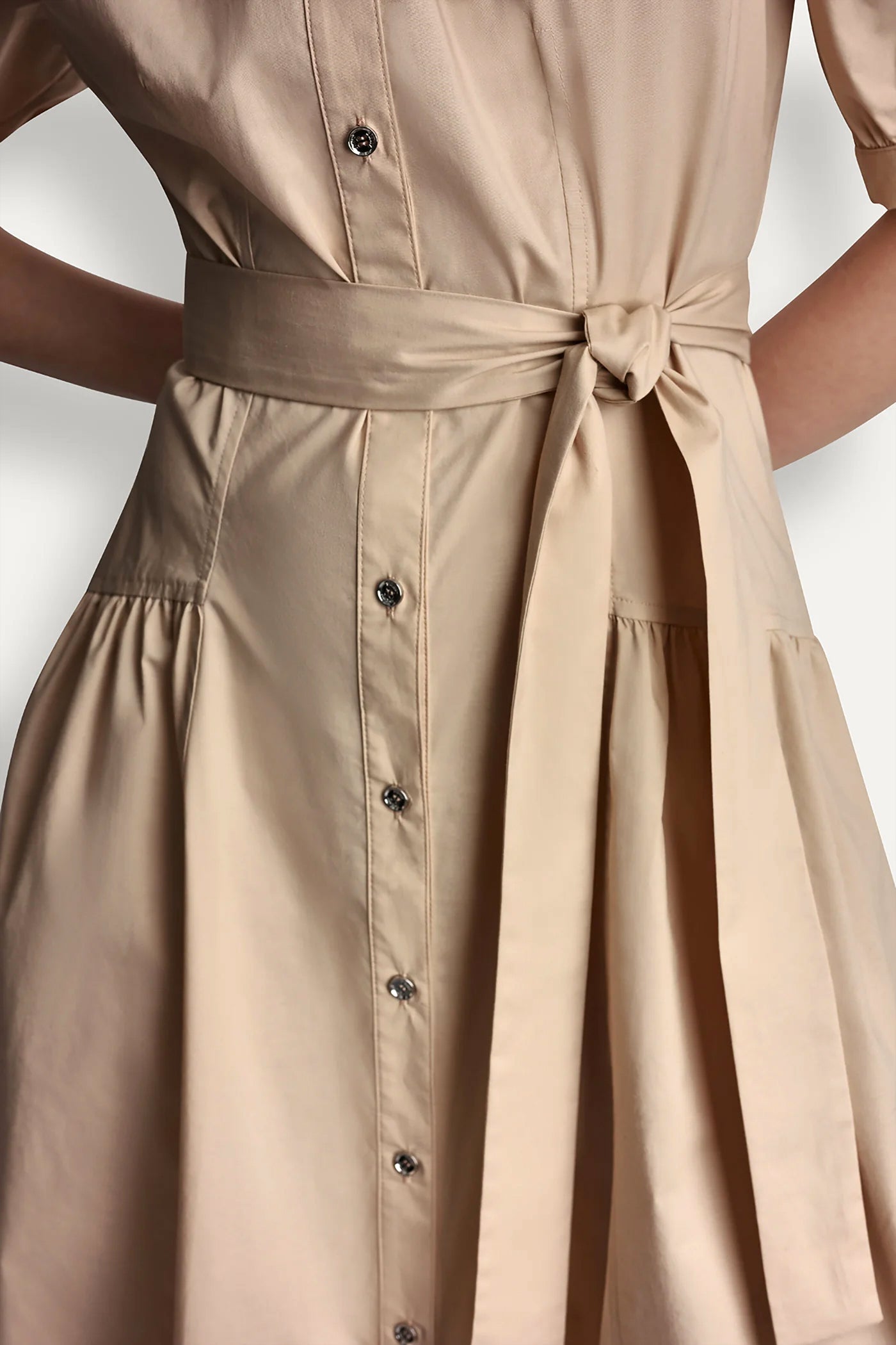 COTTON-BLEND DROP-WAIST MIDI SHIRT DRESS