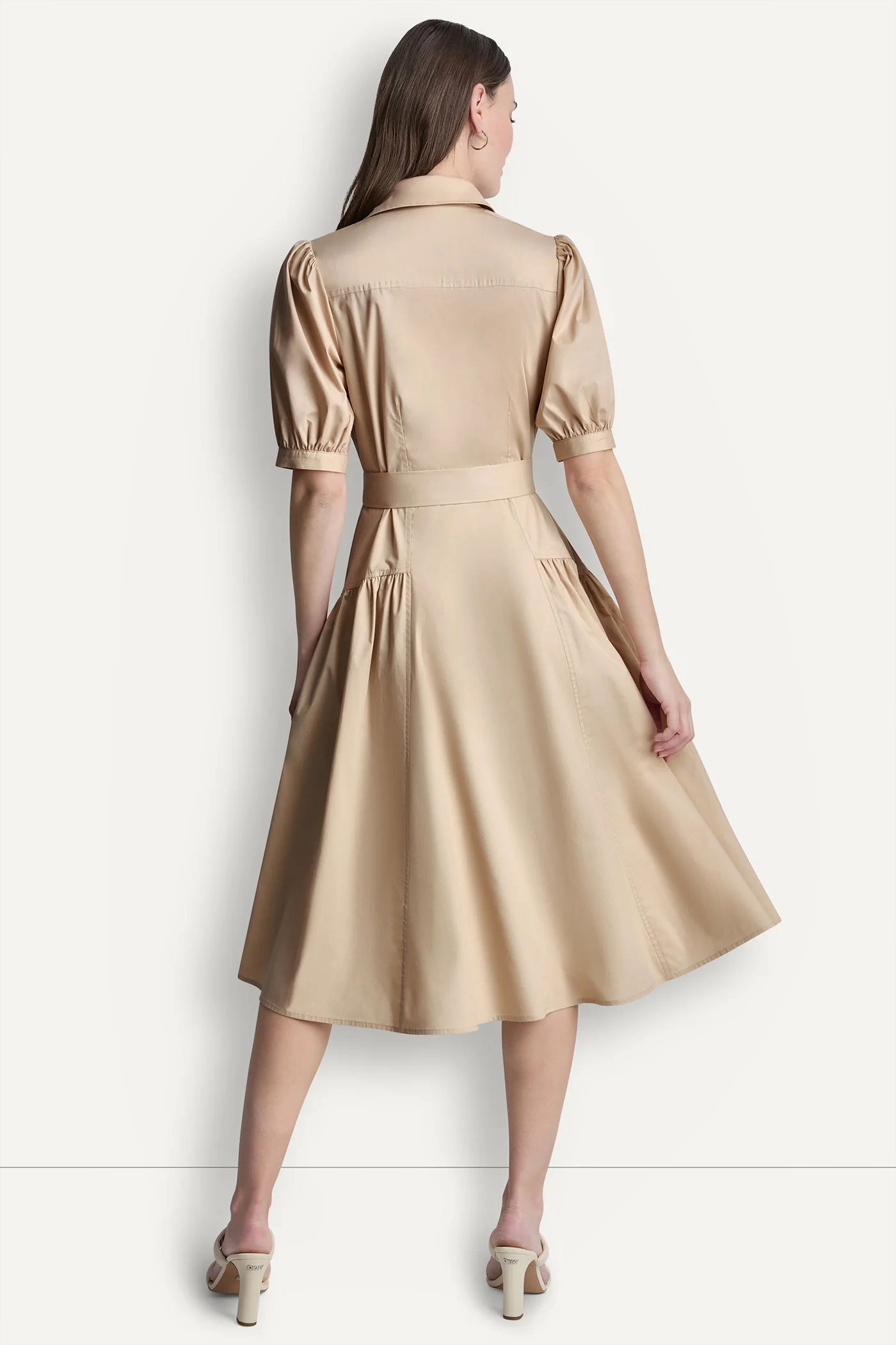 COTTON-BLEND DROP-WAIST MIDI SHIRT DRESS