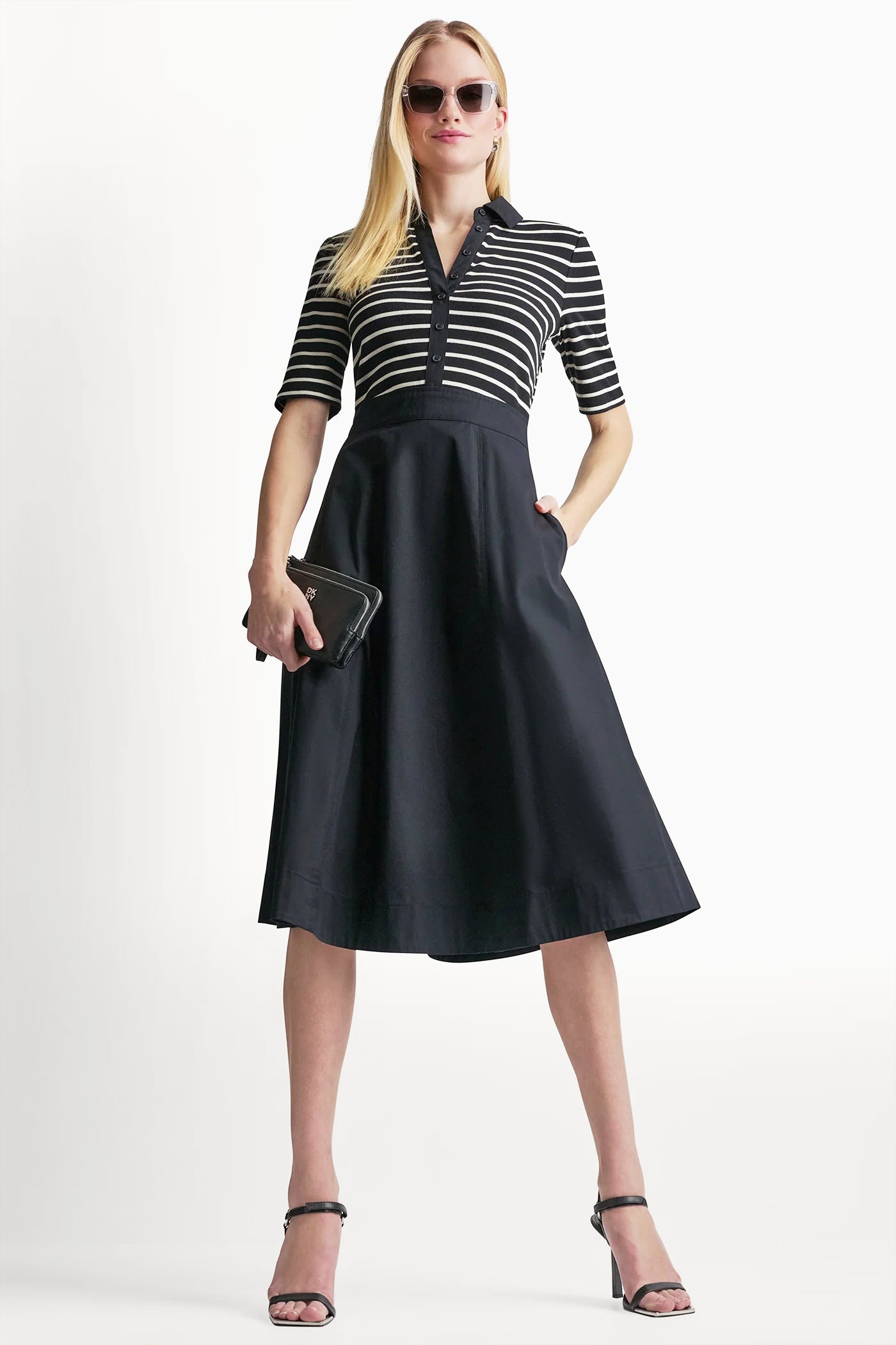 COTTON-BLEND FIT & FLARE MIDI SHIRT DRESS