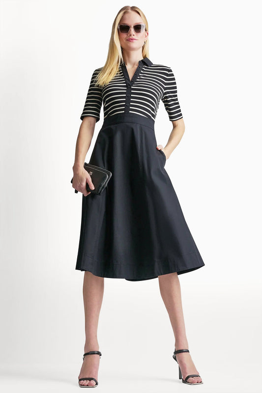 COTTON-BLEND FIT & FLARE MIDI SHIRT DRESS