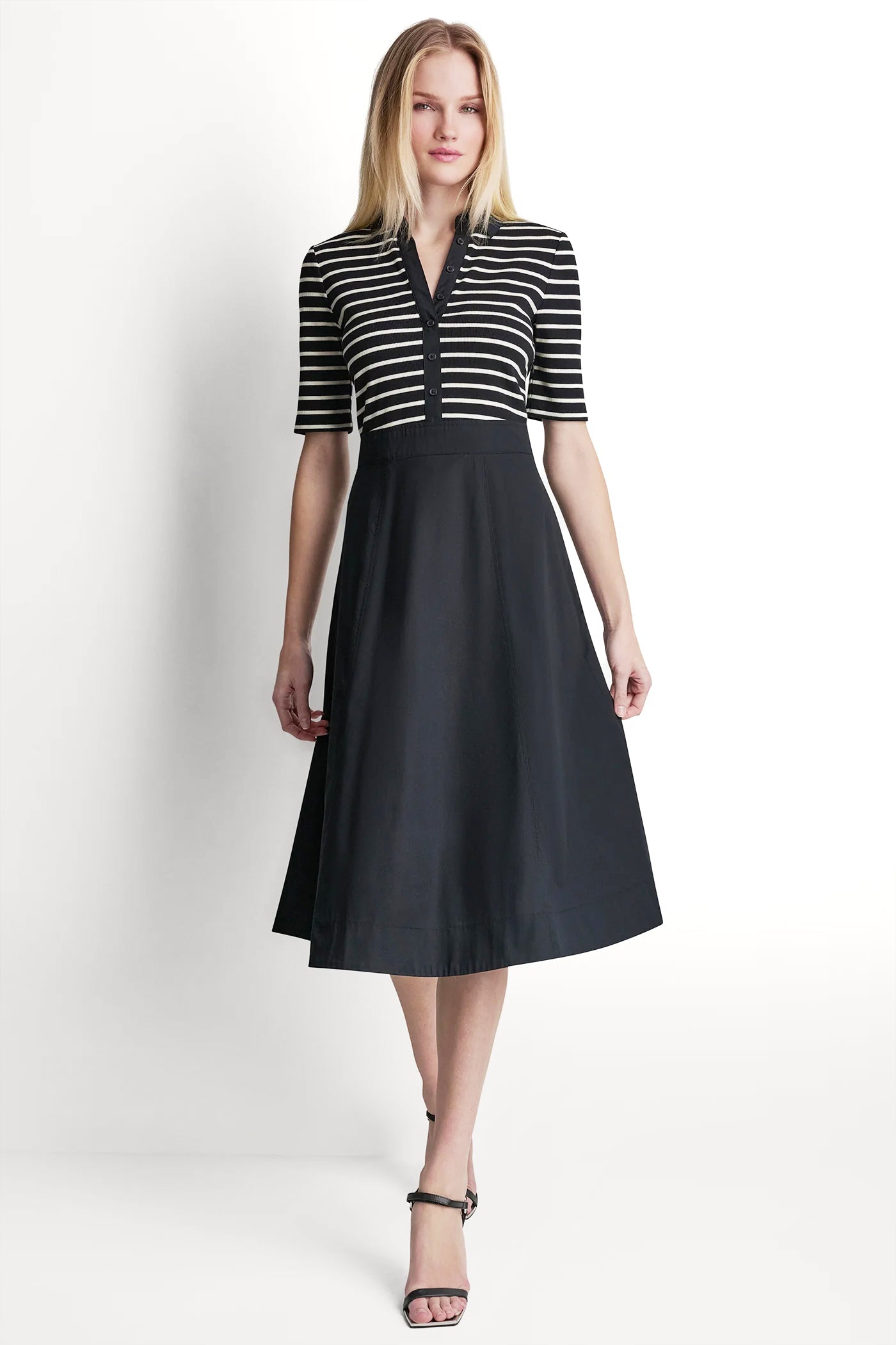 COTTON-BLEND FIT & FLARE MIDI SHIRT DRESS