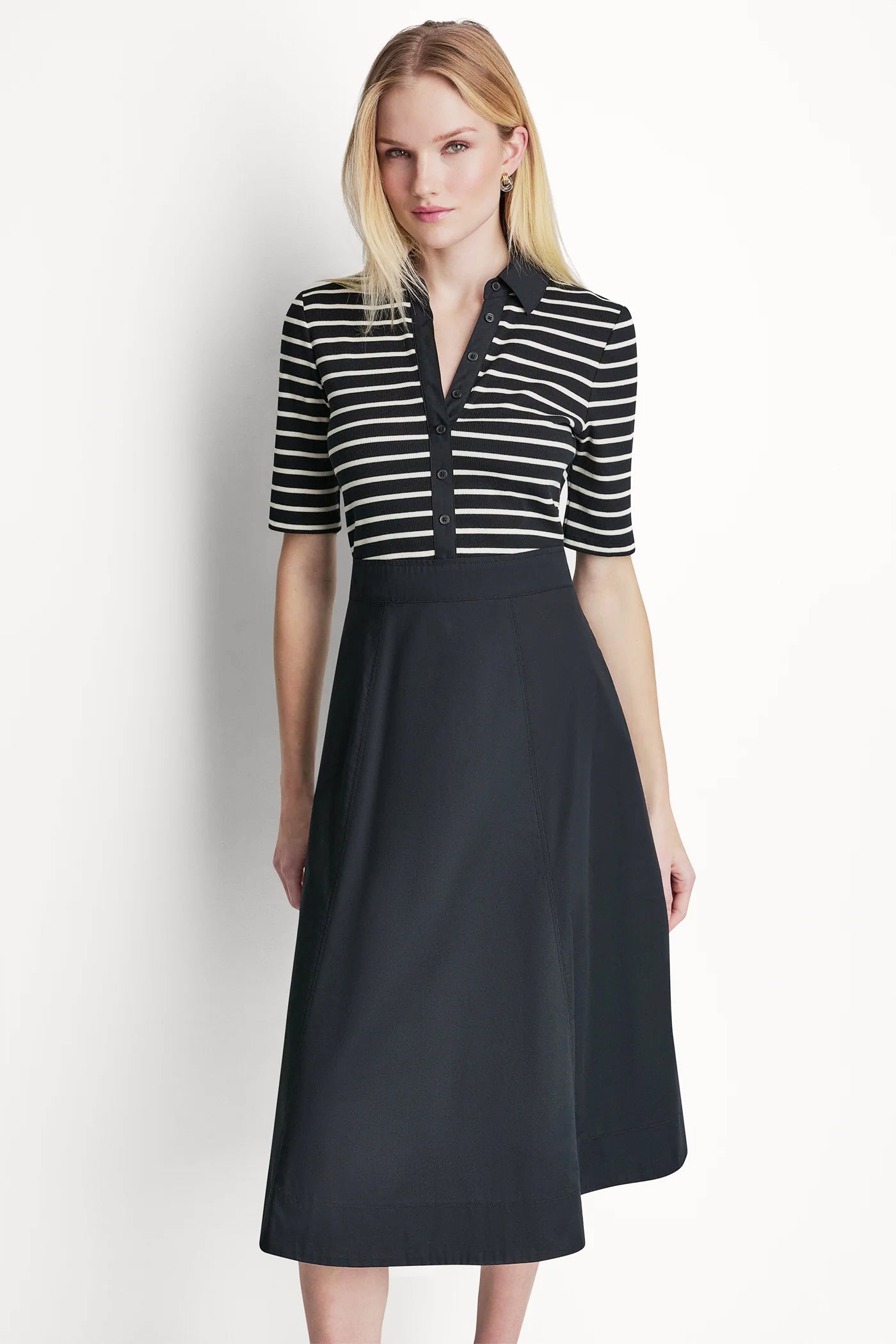 COTTON-BLEND FIT & FLARE MIDI SHIRT DRESS