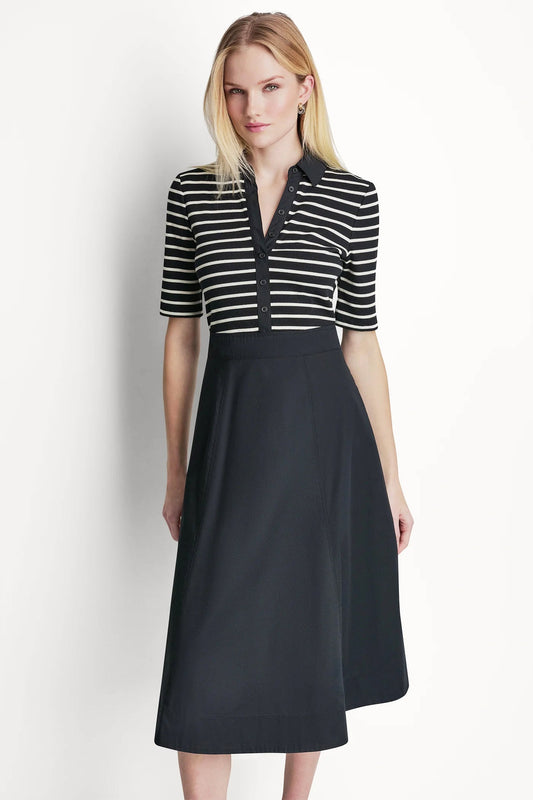 COTTON-BLEND FIT & FLARE MIDI SHIRT DRESS