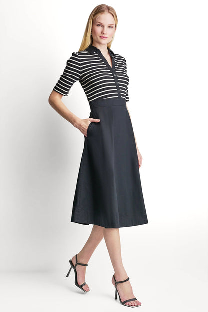 COTTON-BLEND FIT & FLARE MIDI SHIRT DRESS