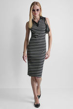 COTTON-BLEND SLEEVELESS MIDI SHIFT DRESS