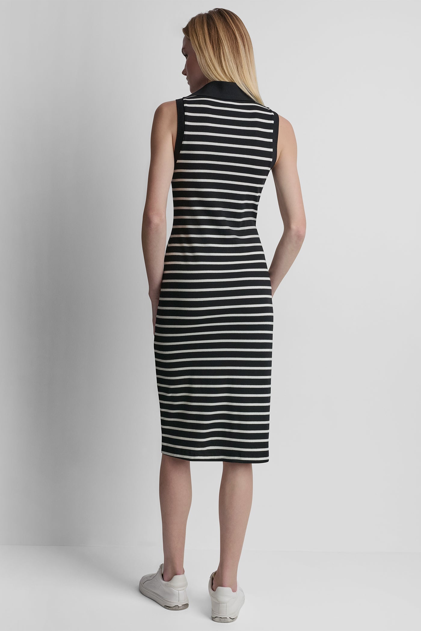COTTON-BLEND SLEEVELESS MIDI SHIFT DRESS