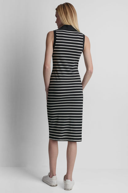COTTON-BLEND SLEEVELESS MIDI SHIFT DRESS