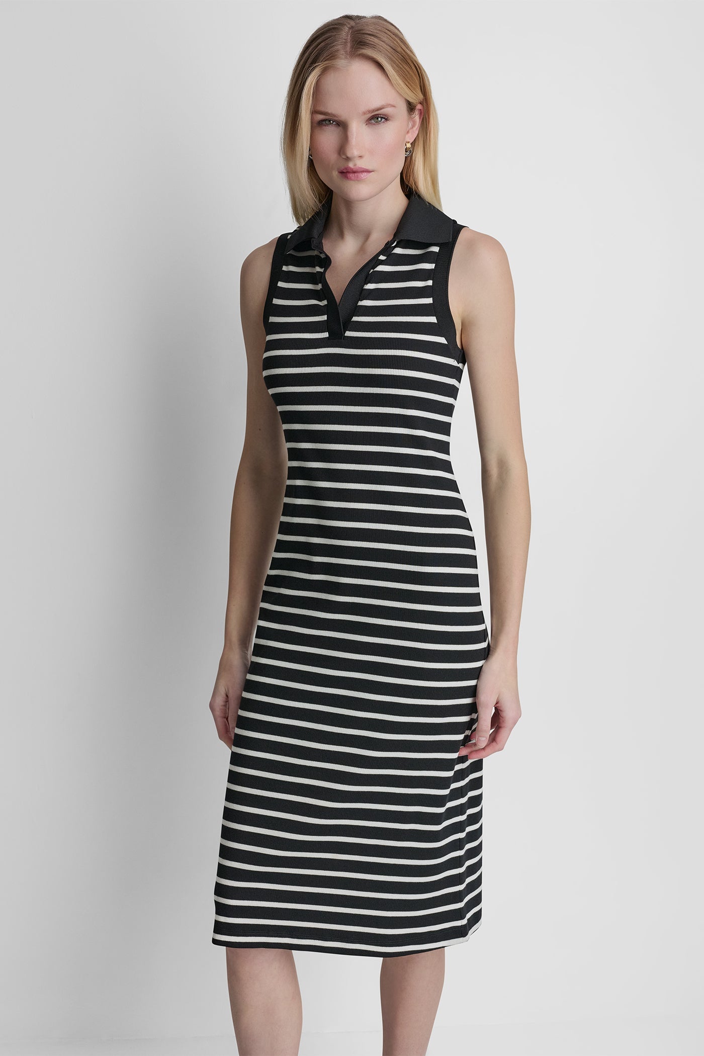 COTTON-BLEND SLEEVELESS MIDI SHIFT DRESS