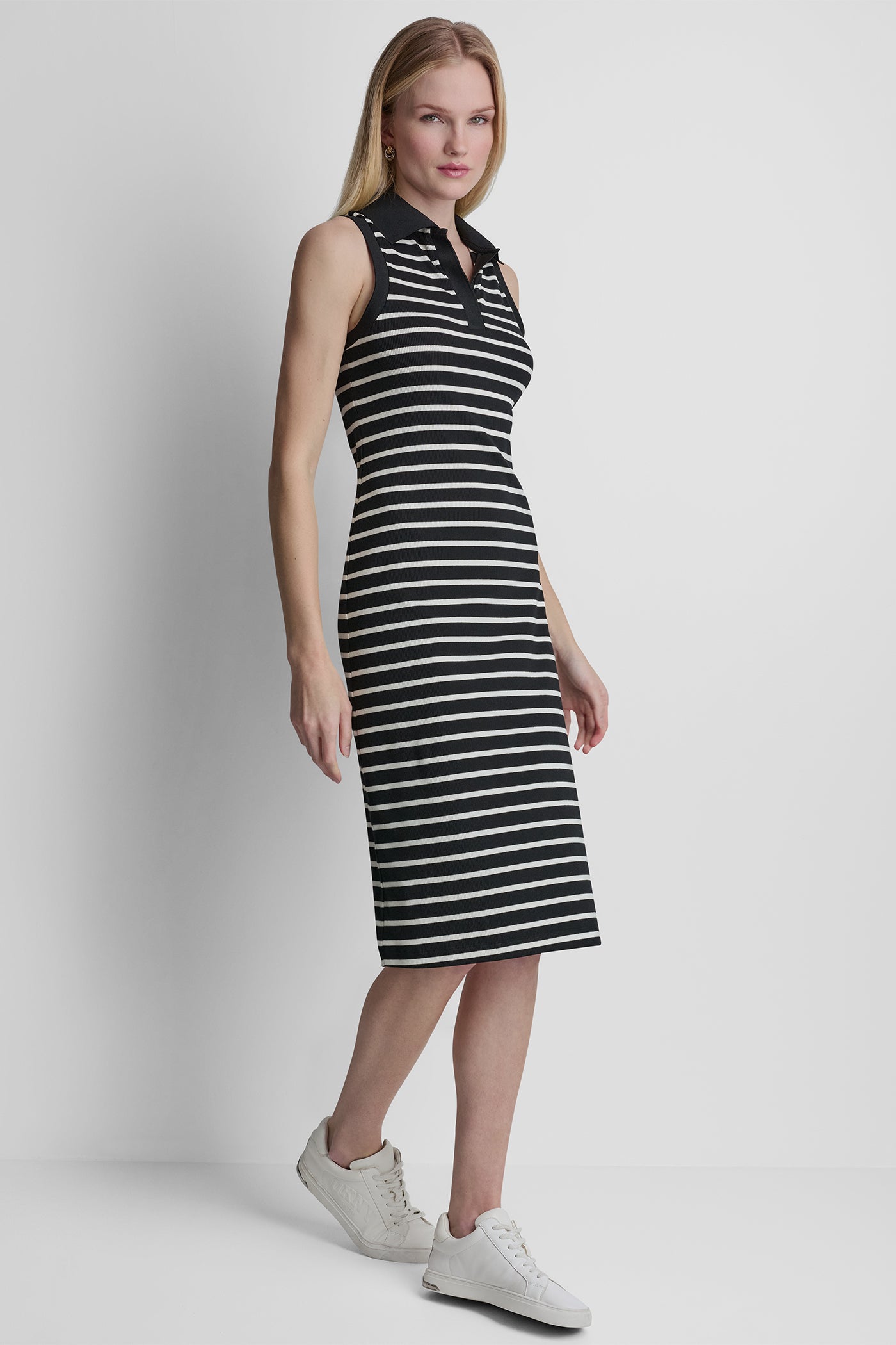 COTTON-BLEND SLEEVELESS MIDI SHIFT DRESS