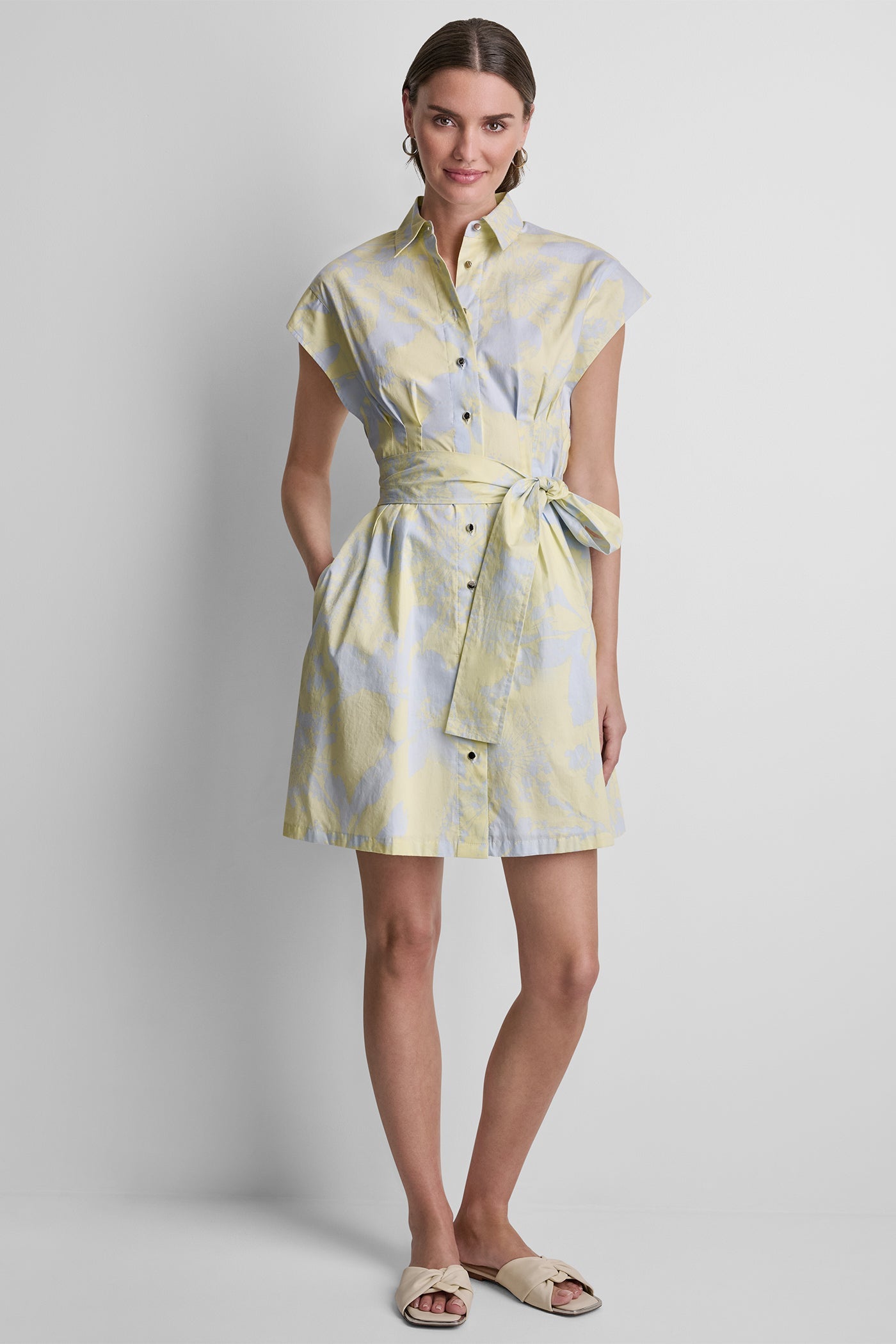 COTTON CAP SLEEVE MINI SHIRT DRESS