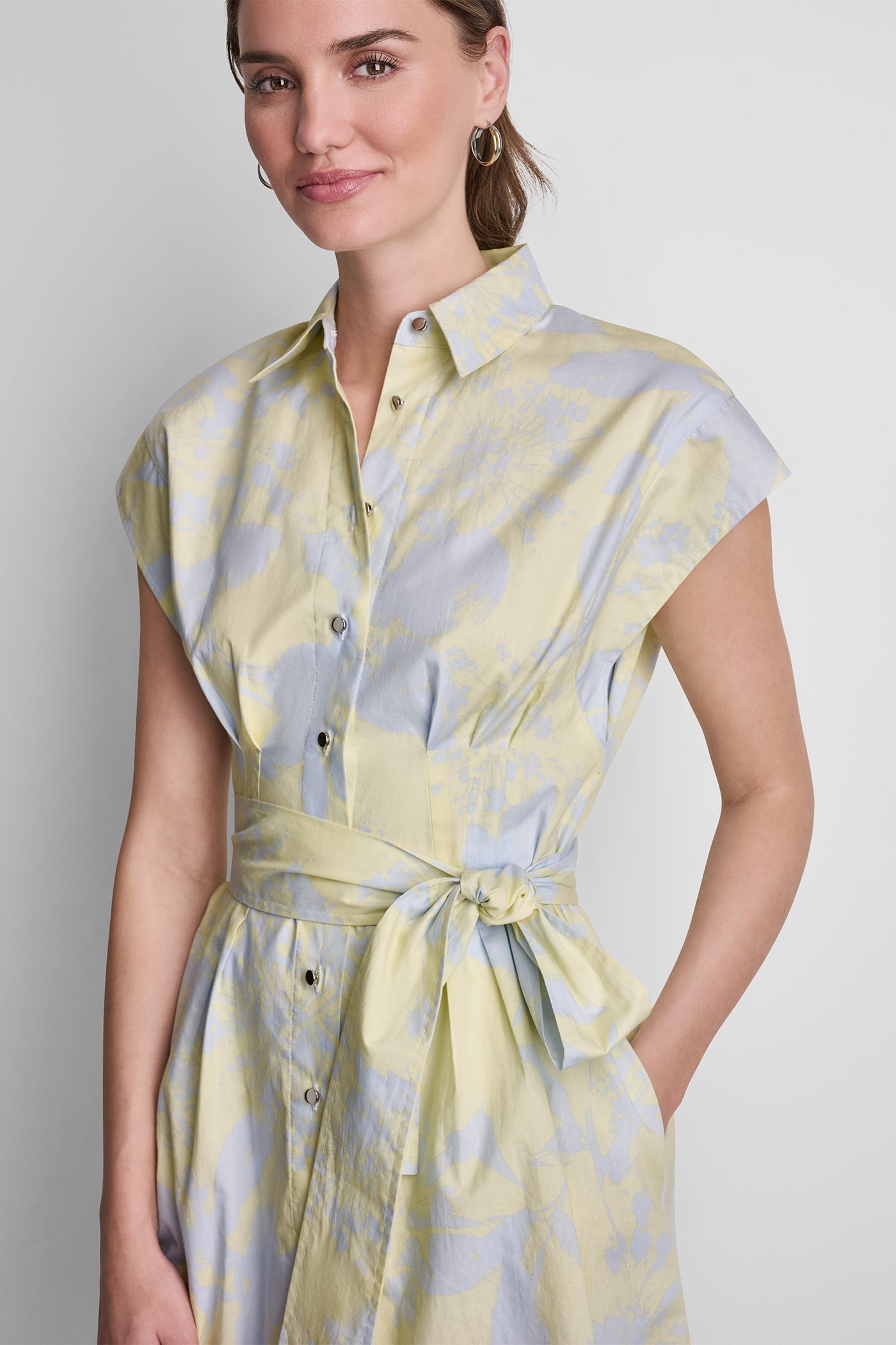 COTTON CAP SLEEVE MINI SHIRT DRESS