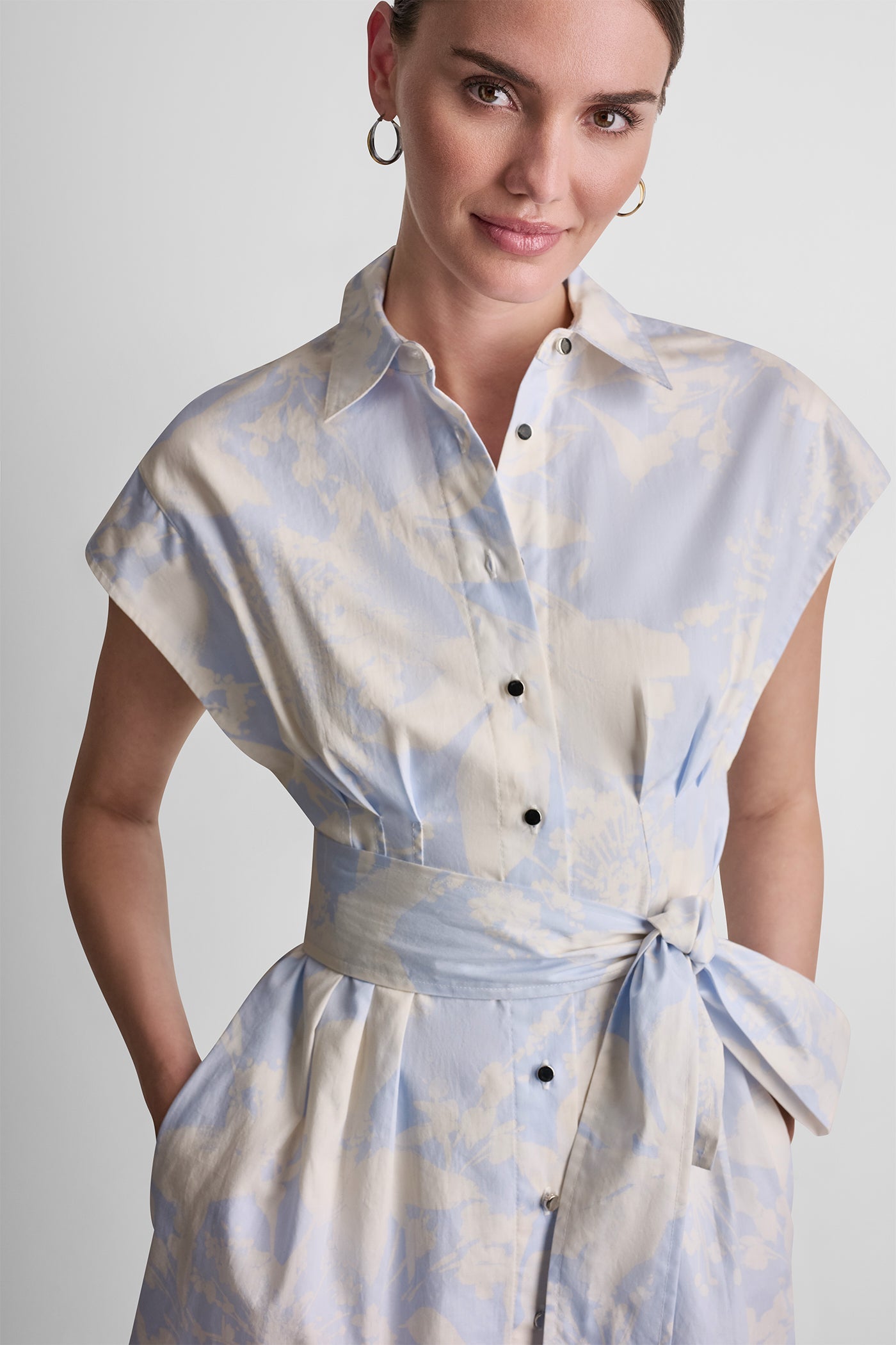 COTTON CAP SLEEVE MINI SHIRT DRESS