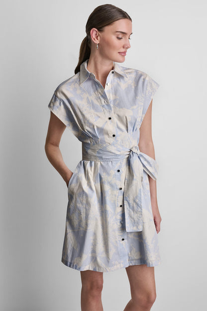 COTTON CAP SLEEVE MINI SHIRT DRESS