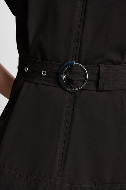 CAP SLEEVE ZIP-FRONT SHIRT DRESS