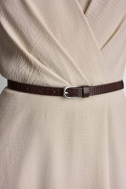 SLEEVELESS WRAP-EFFECT MIDI SHIRT DRESS