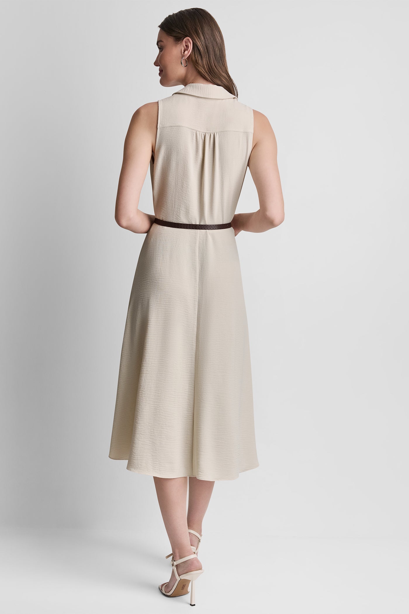 SLEEVELESS WRAP-EFFECT MIDI SHIRT DRESS
