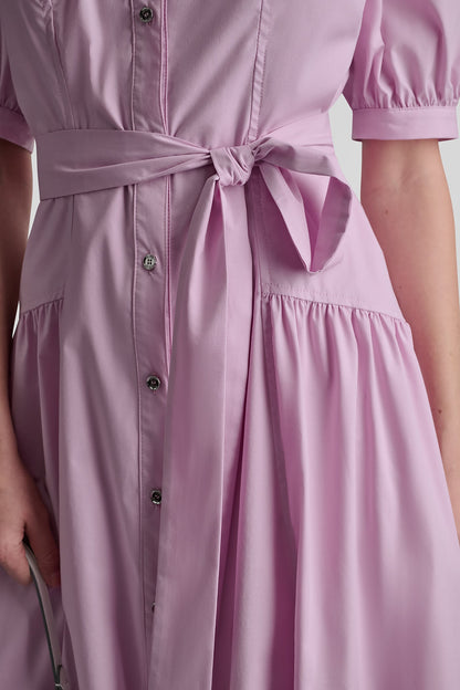 COTTON-BLEND DROP-WAIST MIDI SHIRT DRESS