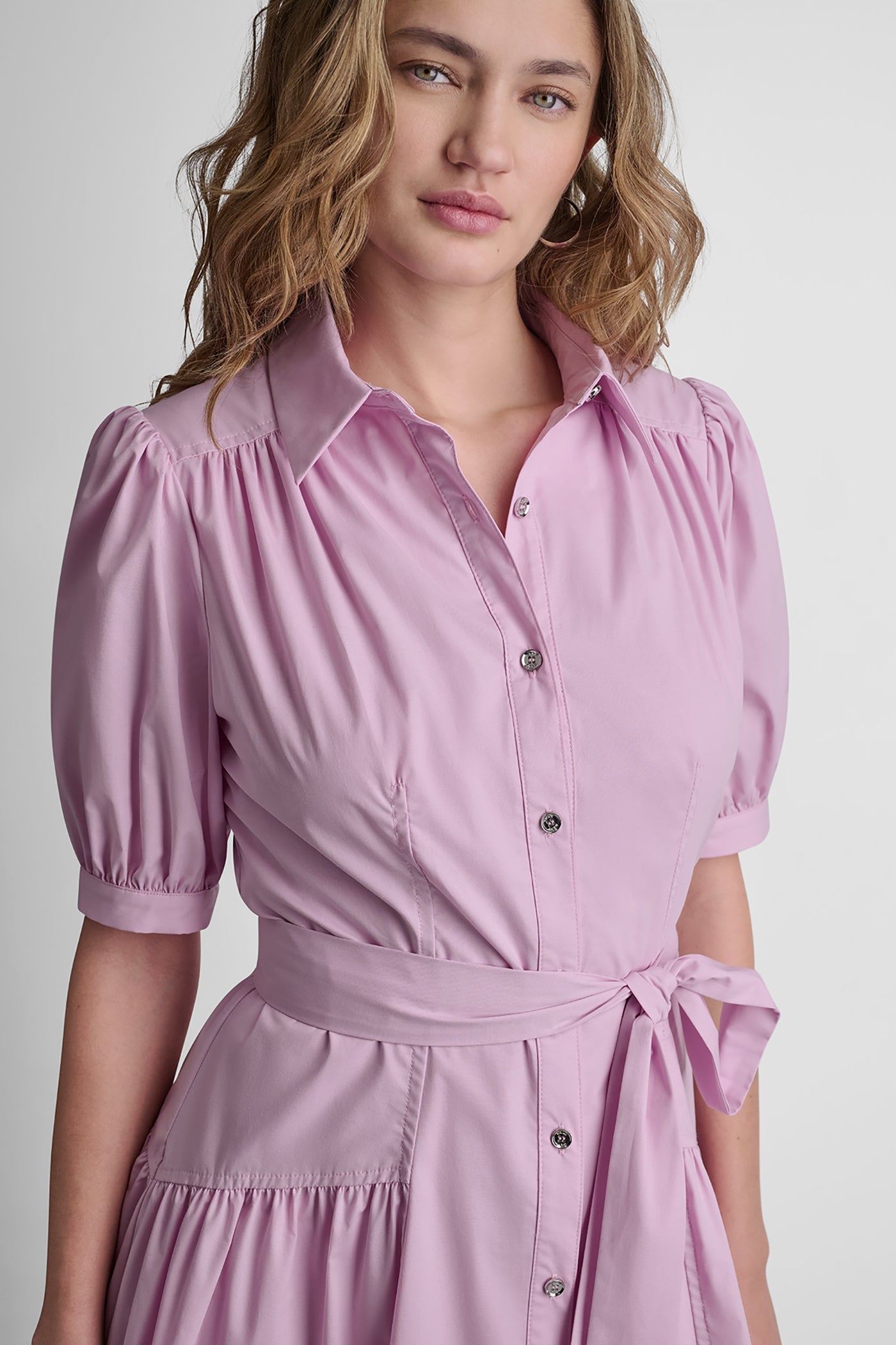 COTTON-BLEND DROP-WAIST MIDI SHIRT DRESS