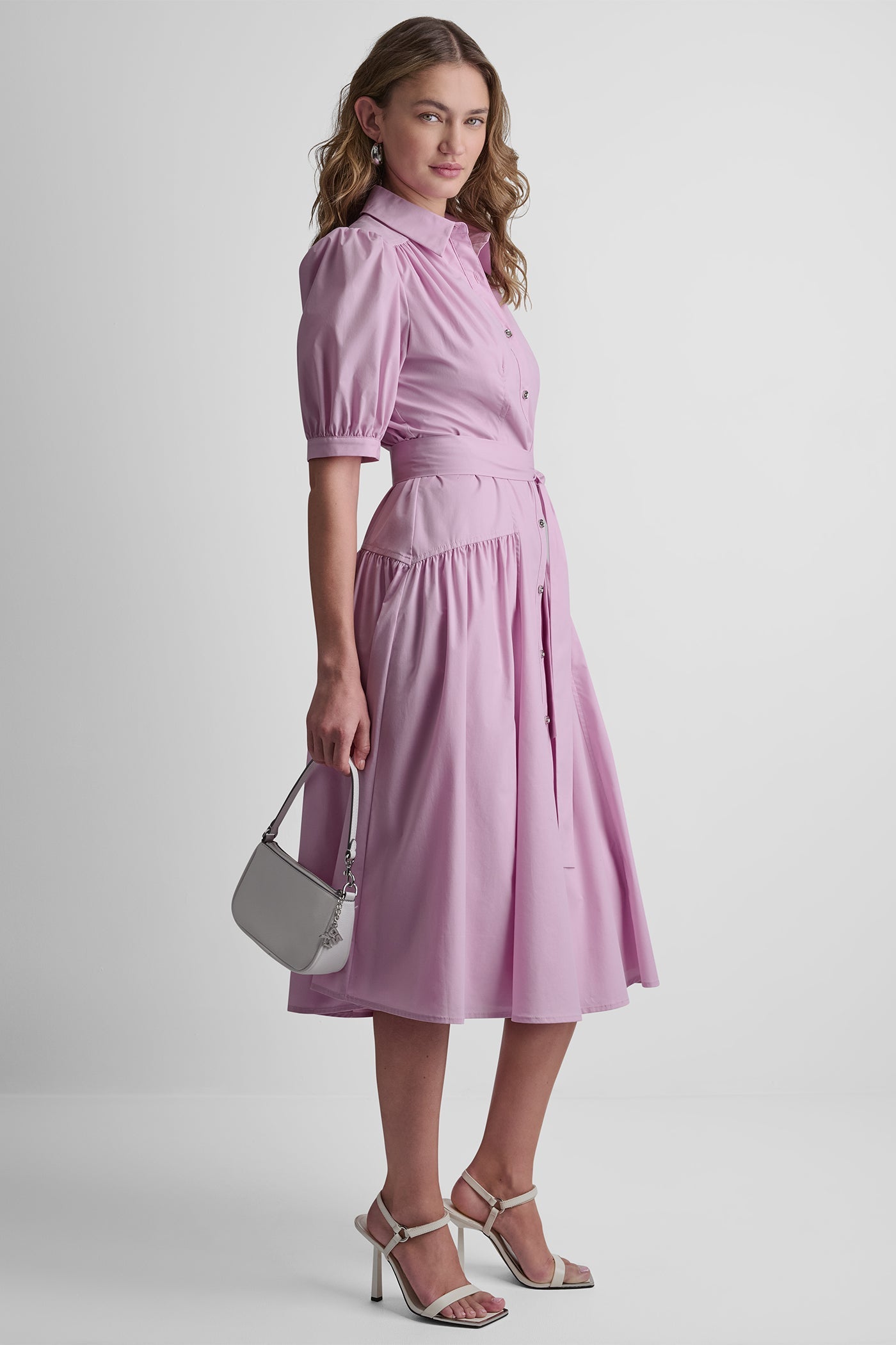 COTTON-BLEND DROP-WAIST MIDI SHIRT DRESS