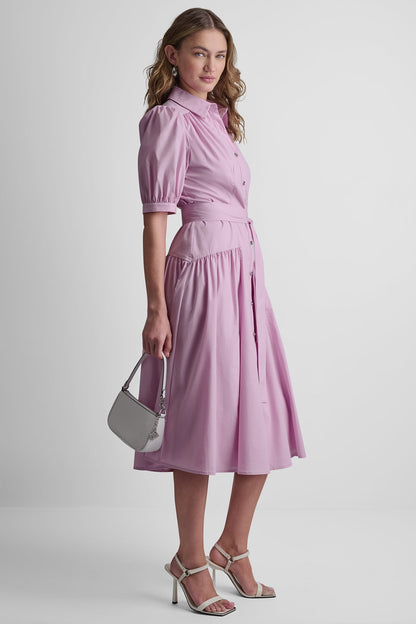 COTTON-BLEND DROP-WAIST MIDI SHIRT DRESS