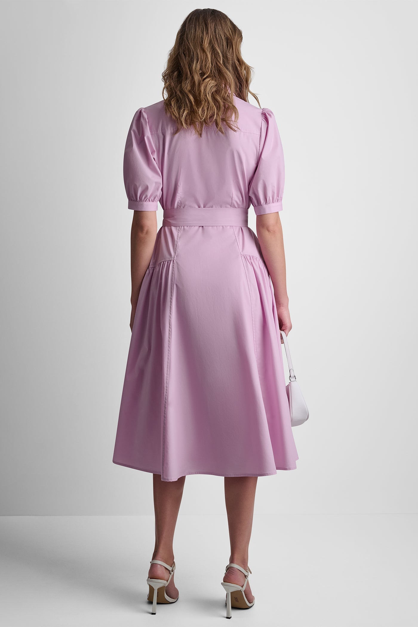 COTTON-BLEND DROP-WAIST MIDI SHIRT DRESS
