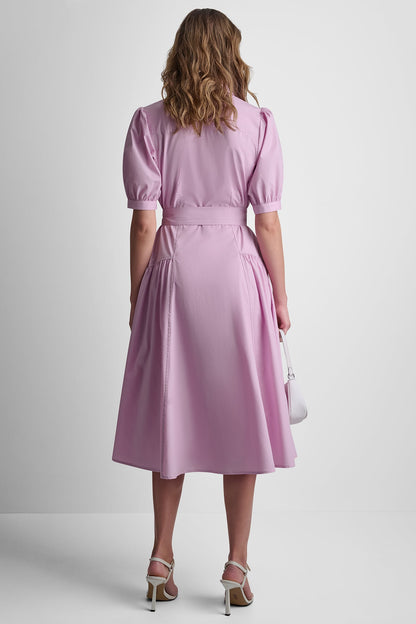 COTTON-BLEND DROP-WAIST MIDI SHIRT DRESS