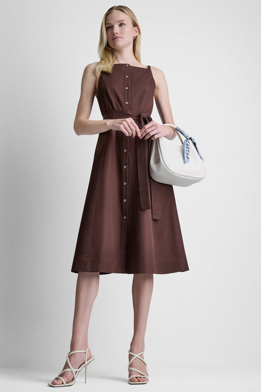COTTON-BLEND SLEEVELESS MIDI FIT & FLARE DRESS